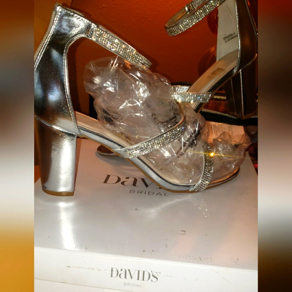 Silver Heels,  Worn Once (wedding), Size 9, David's Bridal